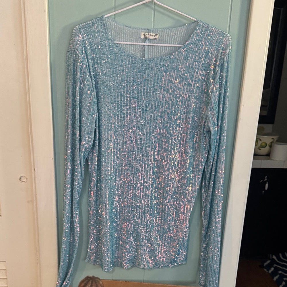 Free People Blue Sequin Blouse